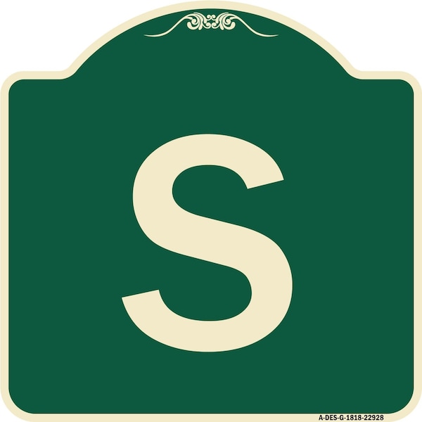 Signmission Designer Series Sign W/ Letter S, Green & Tan Heavy-Gauge Aluminum Sign, 18" x 18", G-1818-22928 A-DES-G-1818-22928 - main